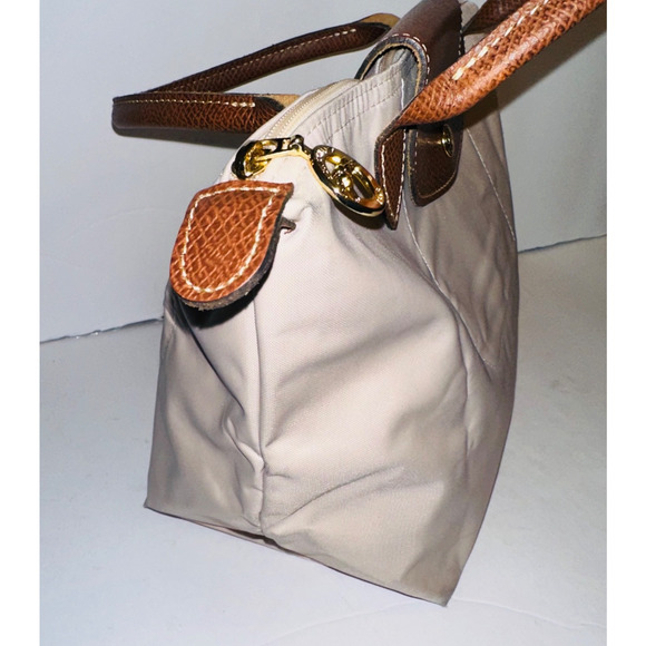 Auth LONGCHAMP Le Preage Original - Cream Dark Brown Nylon Leather Handbag - Picture 9 of 14